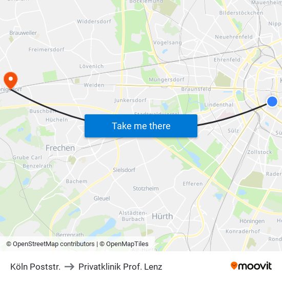 Köln Poststr. to Privatklinik Prof. Lenz map