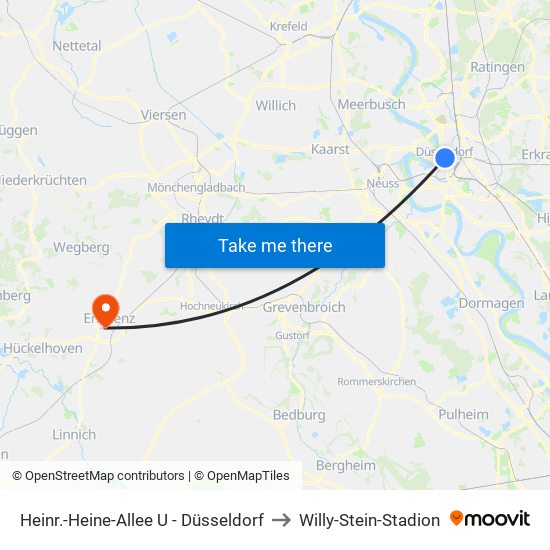 Heinr.-Heine-Allee U - Düsseldorf to Willy-Stein-Stadion map