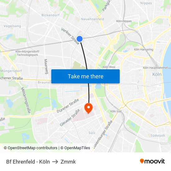 Bf Ehrenfeld - Köln to Zmmk map