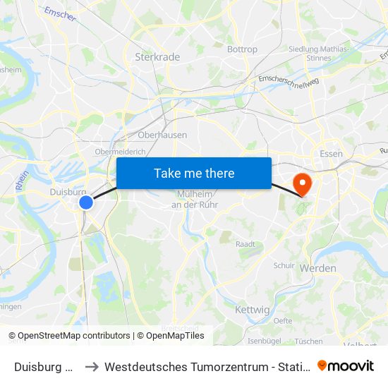 Duisburg Hbf to Westdeutsches Tumorzentrum - Stationen map