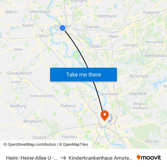 Heinr.-Heine-Allee U - Düsseldorf to Kinderkrankenhaus Amsterdamer Straße map