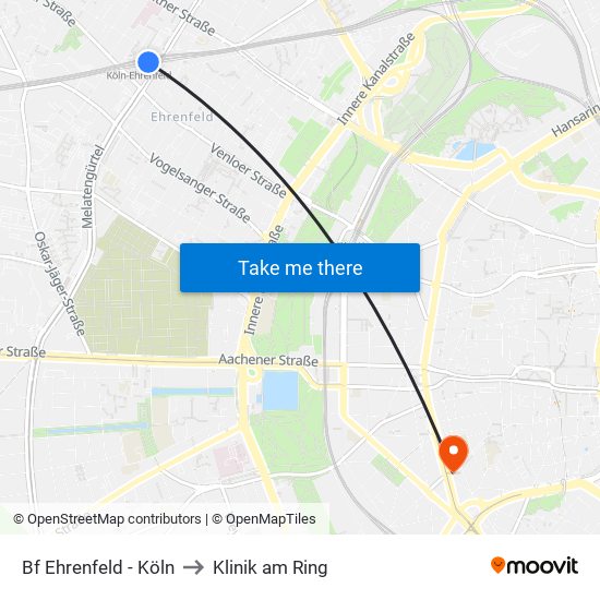 Bf Ehrenfeld - Köln to Klinik am Ring map
