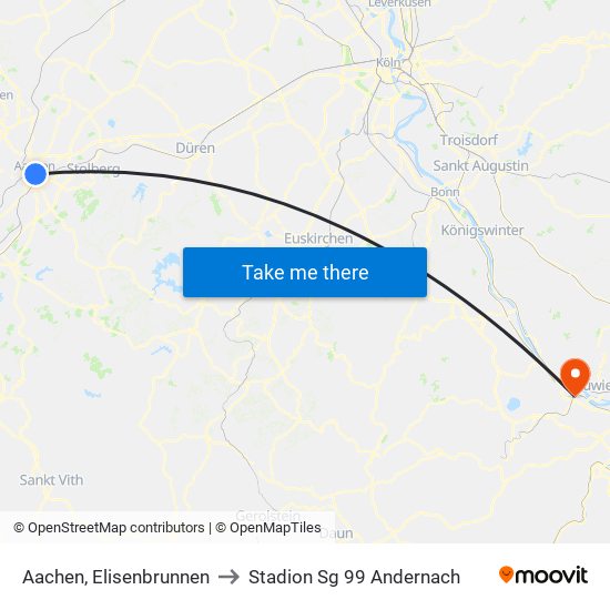 Aachen, Elisenbrunnen to Stadion Sg 99 Andernach map