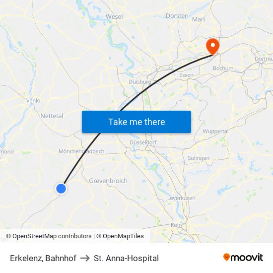 Erkelenz, Bahnhof to St. Anna-Hospital map