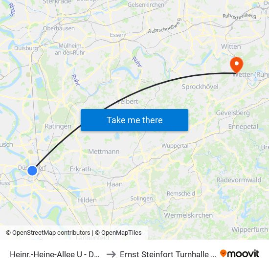 Heinr.-Heine-Allee U - Düsseldorf to Ernst Steinfort Turnhalle Wengern map