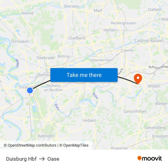 Duisburg Hbf to Oase map