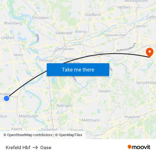 Krefeld Hbf to Oase map