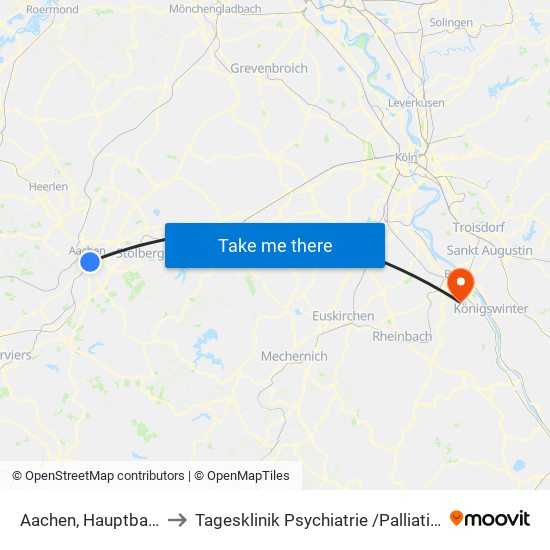 Aachen, Hauptbahnhof to Tagesklinik Psychiatrie /Palliativmedizin map