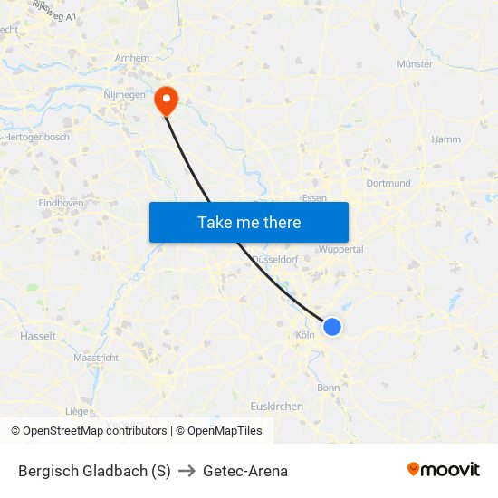 Bergisch Gladbach (S) to Getec-Arena map