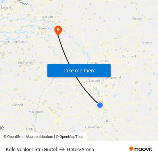 Köln Venloer Str./Gürtel to Getec-Arena map