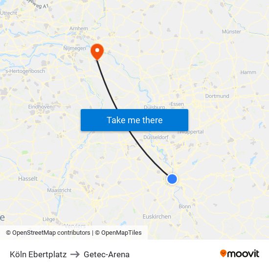 Köln Ebertplatz to Getec-Arena map