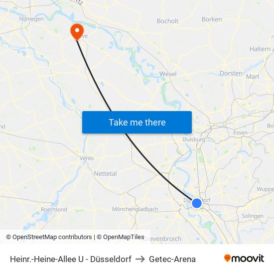 Heinr.-Heine-Allee U - Düsseldorf to Getec-Arena map
