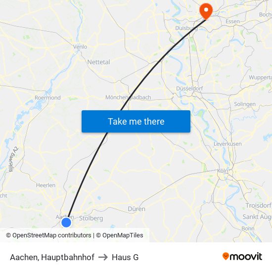 Aachen, Hauptbahnhof to Haus G map