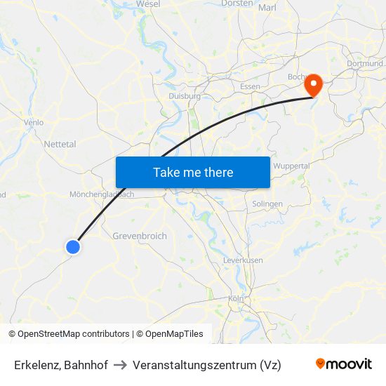 Erkelenz, Bahnhof to Veranstaltungszentrum (Vz) map