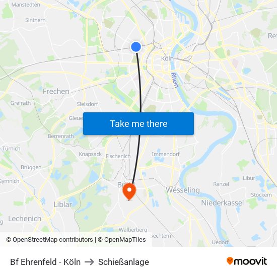 Bf Ehrenfeld - Köln to Schießanlage map