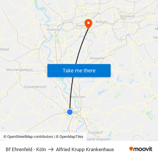 Bf Ehrenfeld - Köln to Alfried Krupp Krankenhaus map