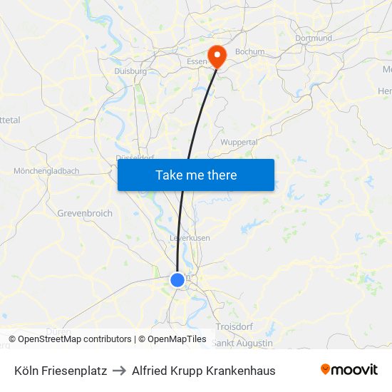 Köln Friesenplatz to Alfried Krupp Krankenhaus map