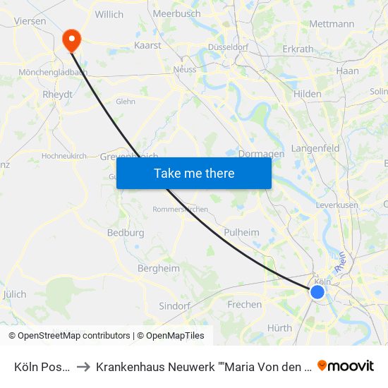 Köln Poststr. to Krankenhaus Neuwerk ""Maria Von den Aposteln"" map