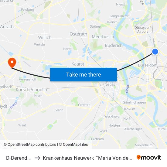 D-Derendorf S to Krankenhaus Neuwerk ""Maria Von den Aposteln"" map