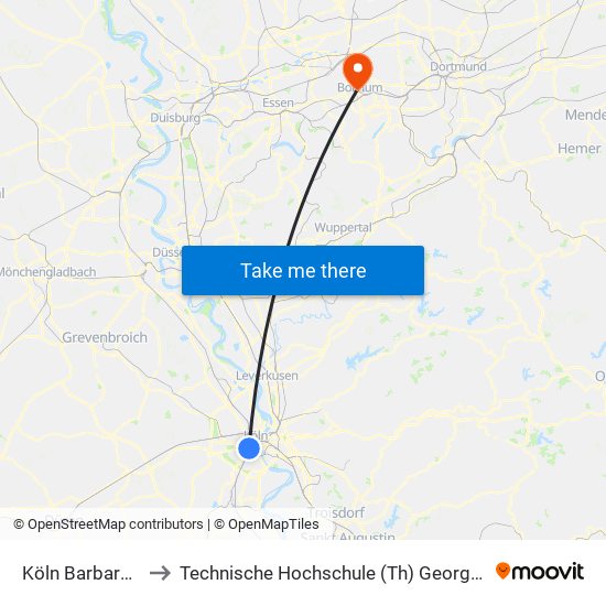 Köln Barbarossaplatz to Technische Hochschule (Th) Georg Agricola Zu Bochum map