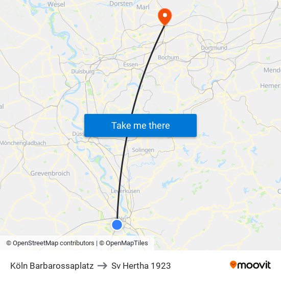 Köln Barbarossaplatz to Sv Hertha 1923 map