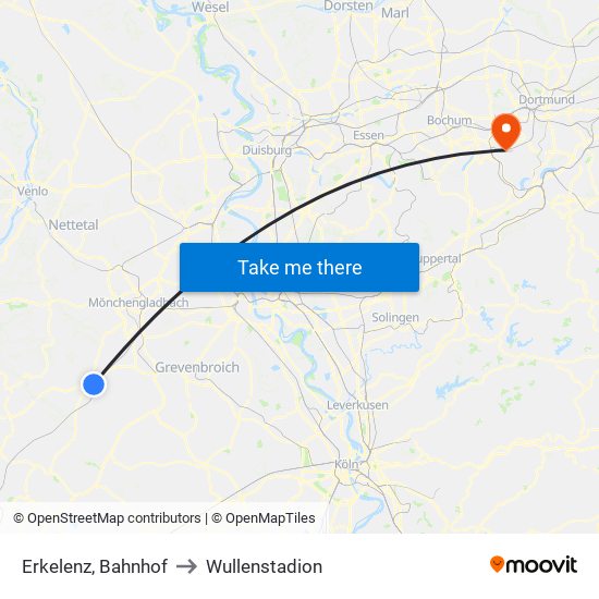 Erkelenz, Bahnhof to Wullenstadion map