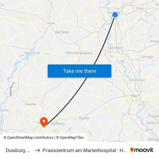 Duisburg Hbf to Praxiszentrum am Marienhospital - Haus 1 map