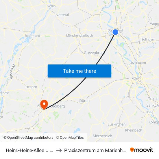 Heinr.-Heine-Allee U - Düsseldorf to Praxiszentrum am Marienhospital - Haus 1 map