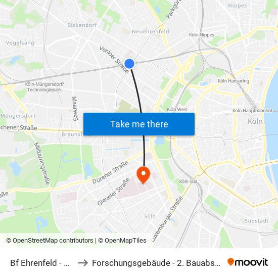 Bf Ehrenfeld - Köln to Forschungsgebäude - 2. Bauabschnitt map