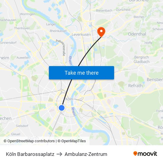 Köln Barbarossaplatz to Ambulanz-Zentrum map