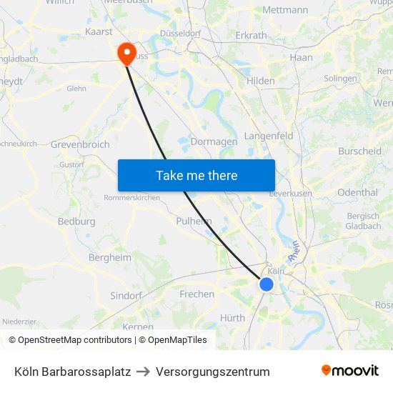 Köln Barbarossaplatz to Versorgungszentrum map