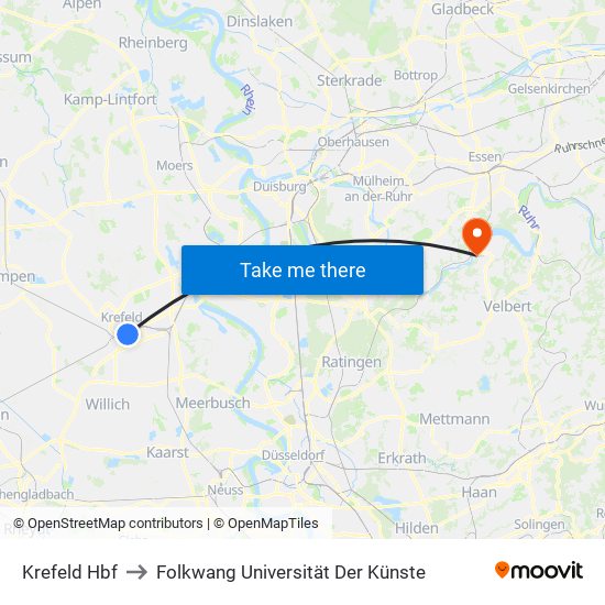 Krefeld Hbf to Folkwang Universität Der Künste map