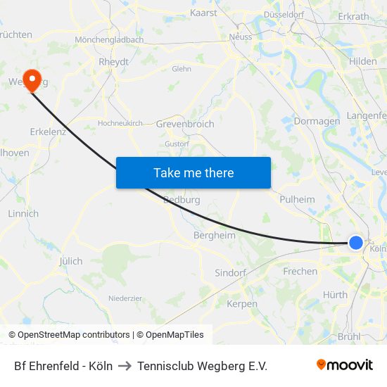 Bf Ehrenfeld - Köln to Tennisclub Wegberg E.V. map