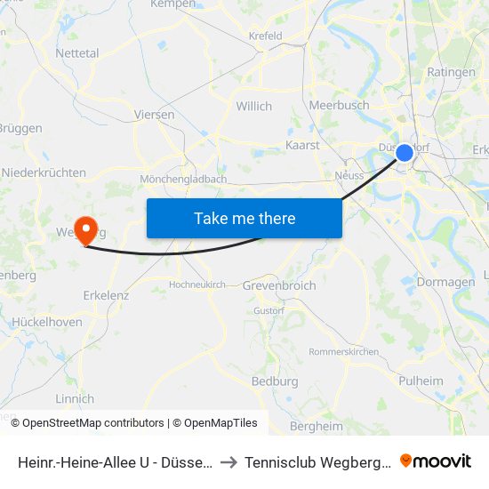 Heinr.-Heine-Allee U - Düsseldorf to Tennisclub Wegberg E.V. map