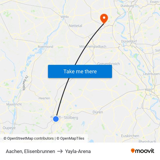 Aachen, Elisenbrunnen to Yayla-Arena map