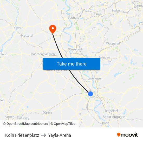 Köln Friesenplatz to Yayla-Arena map