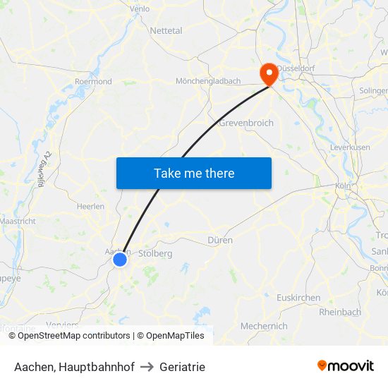 Aachen, Hauptbahnhof to Geriatrie map