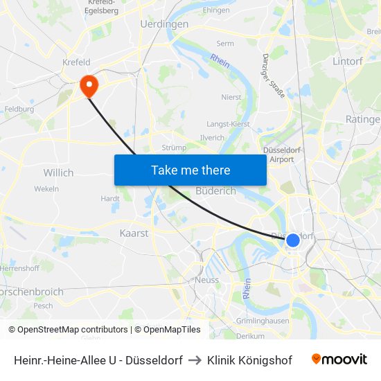 Heinr.-Heine-Allee U - Düsseldorf to Klinik Königshof map