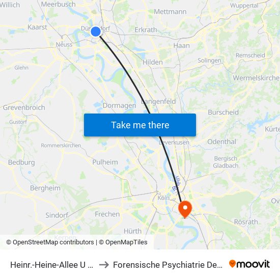 Heinr.-Heine-Allee U - Düsseldorf to Forensische Psychiatrie Der Lvr-Klinik Köln map