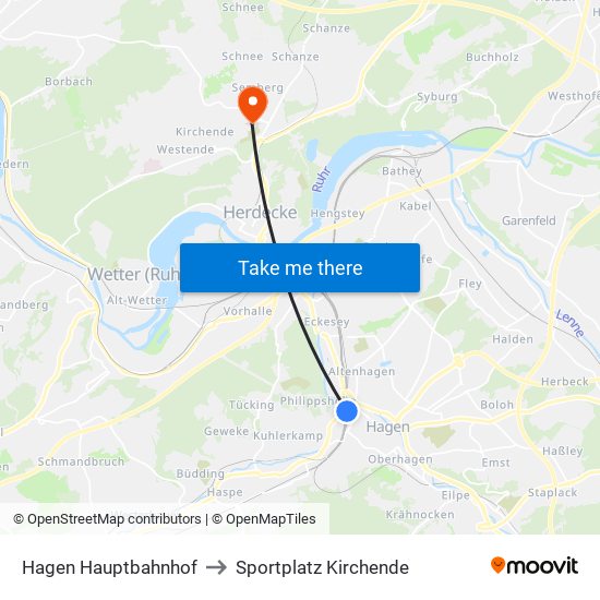 Hagen Hauptbahnhof to Sportplatz Kirchende map