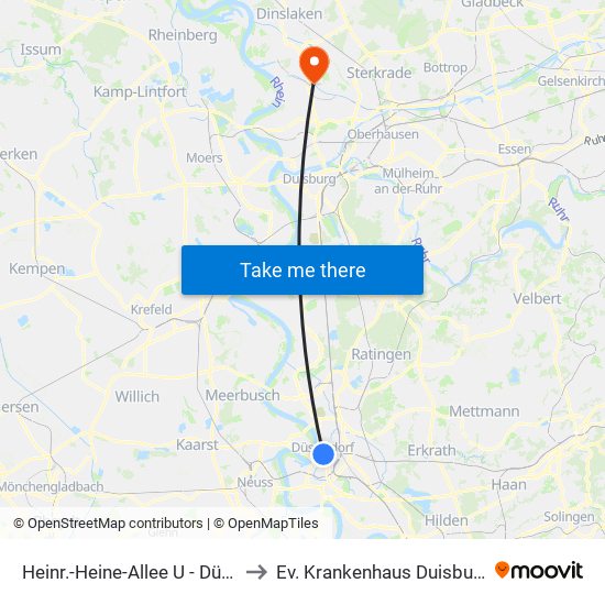 Heinr.-Heine-Allee U - Düsseldorf to Ev. Krankenhaus Duisburg-Nord map
