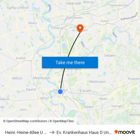 Heinr.-Heine-Allee U - Düsseldorf to Ev. Krankenhaus Haus D Und F Schulstraße map