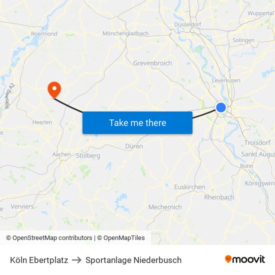 Köln Ebertplatz to Sportanlage Niederbusch map