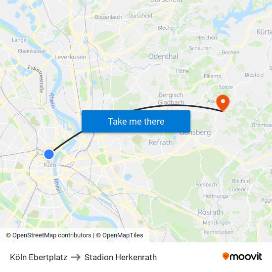 Köln Ebertplatz to Stadion Herkenrath map