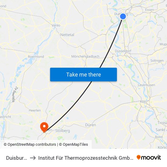 Duisburg Hbf to Institut Für Thermoprozesstechnik Gmbh An Der Fh Aachen map