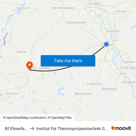 Bf Ehrenfeld - Köln to Institut Für Thermoprozesstechnik Gmbh An Der Fh Aachen map