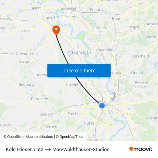 Köln Friesenplatz to Von-Waldthausen-Stadion map