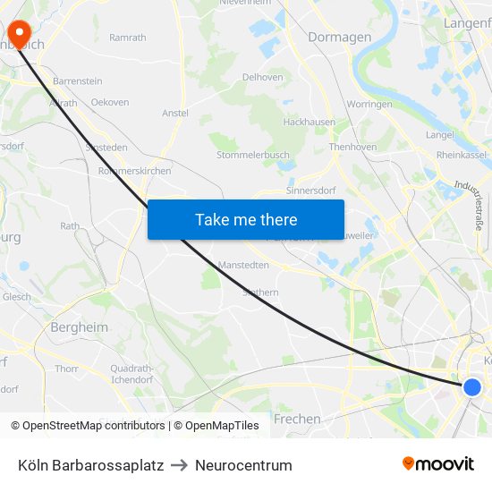 Köln Barbarossaplatz to Neurocentrum map