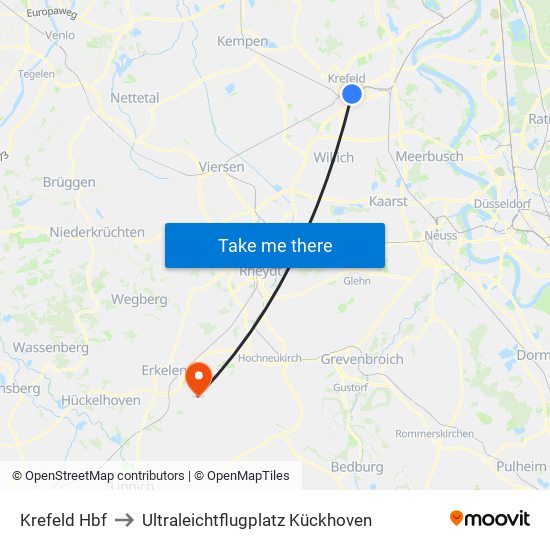 Krefeld Hbf to Ultraleichtflugplatz Kückhoven map