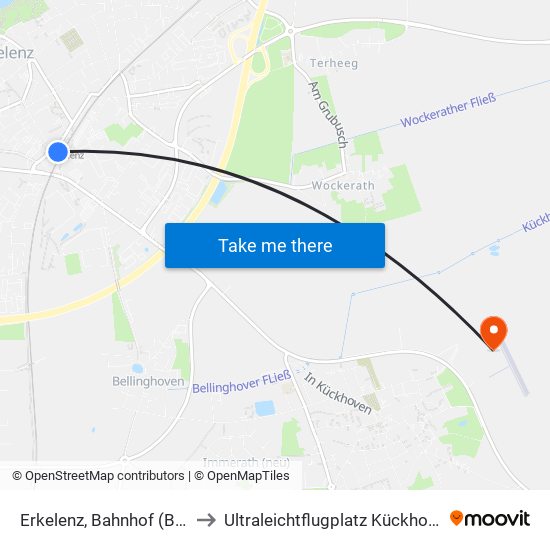 Erkelenz, Bahnhof (Bus) to Ultraleichtflugplatz Kückhoven map